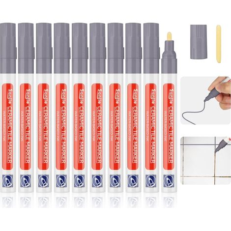 Stylo Joint Carrelage, Stylo de Carrelage avec 10 Pointes de Rechange, Marqueur Joints, Rénovateur de Coulis pour Réparation, Sol Salle de Bain, Cuisine, Mur (Gris Clair) (1/5)
