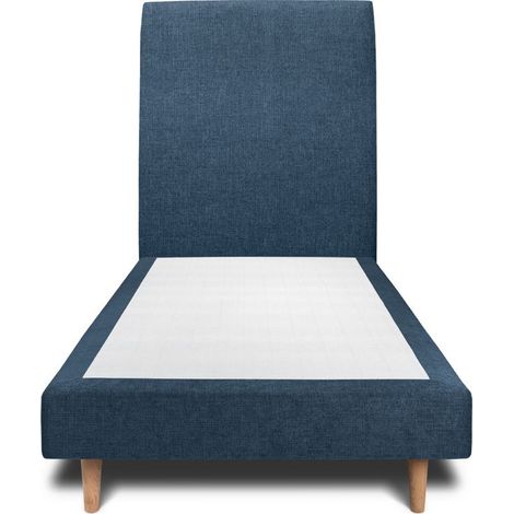 Lit 90x190cm avec tête de lit tapissier tissu et sommier tapissier Bleu - Hauteur totale : 29cm (1/4)
