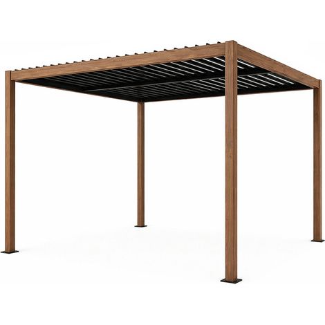 Pergola bioclimatica effetto legno con struttura e lamelle orientabili in alluminio 3x3 m RHODES