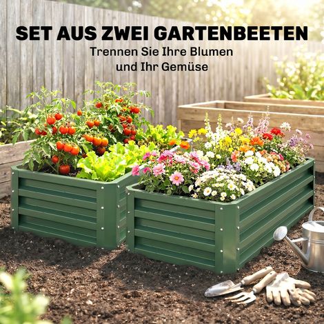 Metallenes Hochbeet, 2er-Set, mit offenem Boden, für Garten oder Balkon, 110x50x30 cm, grün. (1/5)