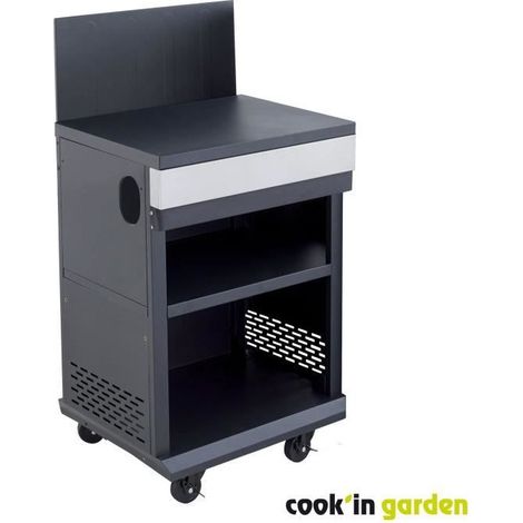 Cook'In Garden – Desserte FIDGI en métal – Dimensions L 60 × l 51,5 × H 108cm – Roues multidirectionnelles avec système de frein – Espace de rangement intégré