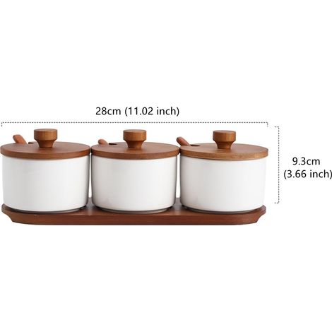 Ensemble de 3 pots à épices pour la cuisine, un sucrier en céramique de 220 ml avec couvercle et cuillère, une salière et un pot à épices pour la maison et la cuisine. (1/4)