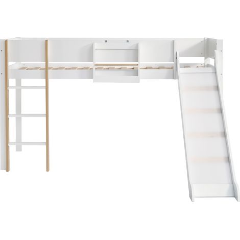 Letto a soppalco per bambini con scivolo, scala a 3 gradini, mensola removibile, 90x200 cm (1/5)