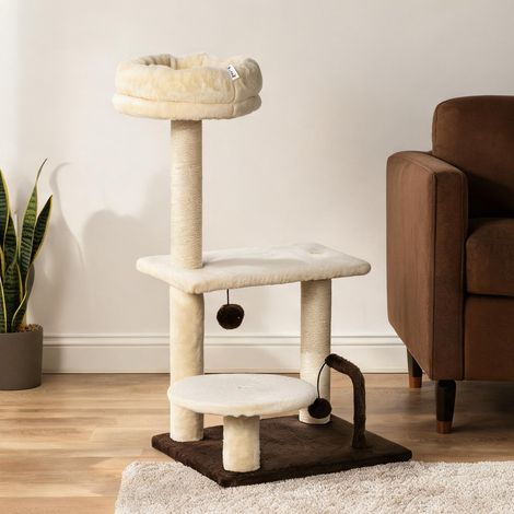 Arbre à chat beige en truciolato peluche sisal 44 x 38 x 81 cm (1/5)
