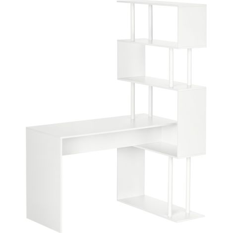Bureau d'angle L avec étagères 4 niveaux en bois, bureau informatique, 120 x 80 x 176 cm, blanc (1/5)