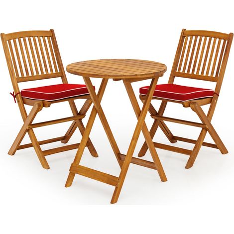 Set da bistrot pieghevole 60 x 60 x 74,5 cm 2 comode sedie ergonomiche in legno di acacia rosso naturale 200011948