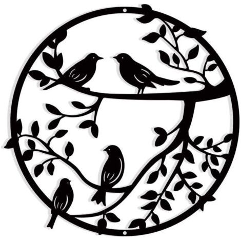 Pair Lntyq Décoration murale en métal, 30cm, oiseau en métal sur branche d'arbre, silhouette murale d'oiseaux, décoration murale suspendue en fer forgé noir