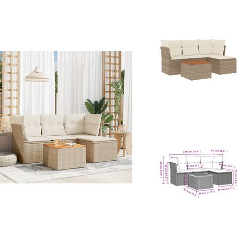 5-tlg. Garten-Sofagarnitur mit Kissen Beige Poly Rattan - Gartensorte - Esszimmergarnituren - Gartenmöbelset - Lounge Möbel - Outdoor Furniture (1/3)