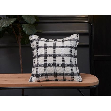 Coussin blanc et gris foncé à carreaux 45x45 cm WARMY (1/3)