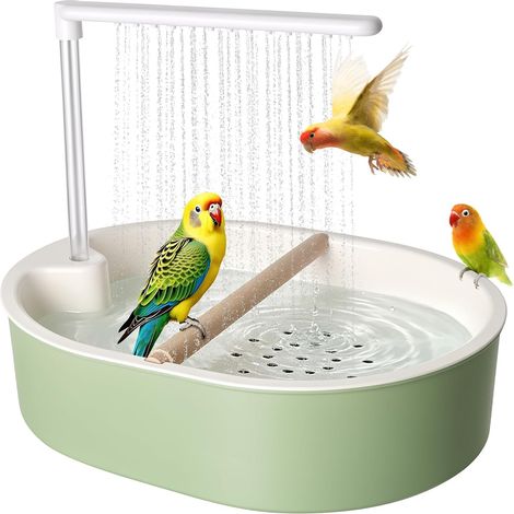 Douche automatique pour perruches avec cascade et robinet de circulation, douche automatique pour cage, bain d'oiseaux USB 32 x 25 cm pour perruches, inséparables et aras (1/5)