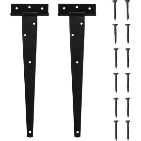 Set di 2 cerniere a T resistenti - Cerniere a T esterne nere - 300 mm - Cerniere per porte pieghevoli a forma di T - Metallo nero - Per porte in legno, porte da giardino, finestre (1/4)