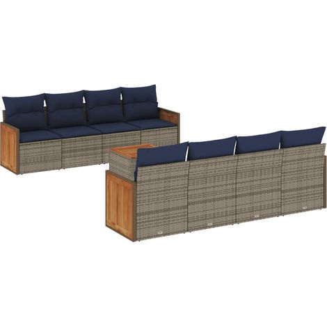 9-teiliges Gartensofa-Set mit Kissen, grau, Polyrattan vidaXL (1/5)