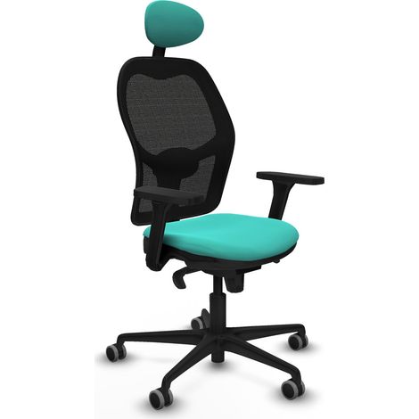 Jorquera sincro malla negra similpiel turquesa brazos 3D base nailon cabecero fijo ruedas 65mm engomada (1/5)