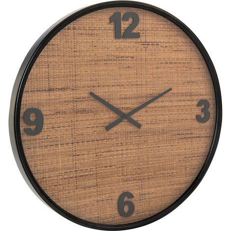 Horloge 80 cm en rotin et verre noir et marron