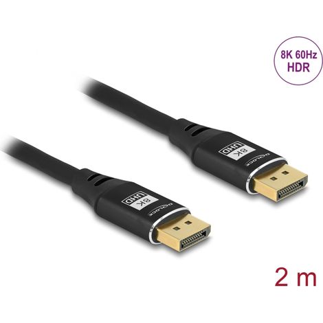 Delock DisplayPort Kabel 8K 60 Hz 2 m schwarz Metall
