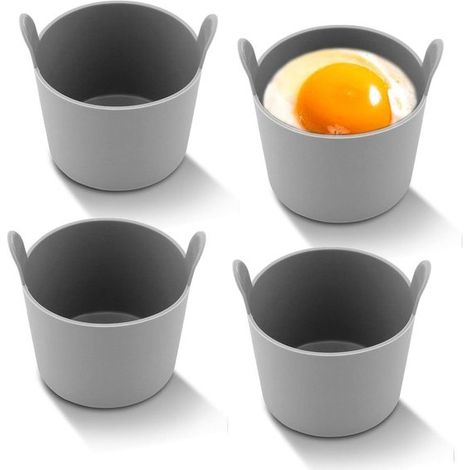 Moldes de silicona para huevos, ideales para freidora de aire, para preparar el desayuno, con asas, 7,5 x 5,5 cm, color gris. (1/5)