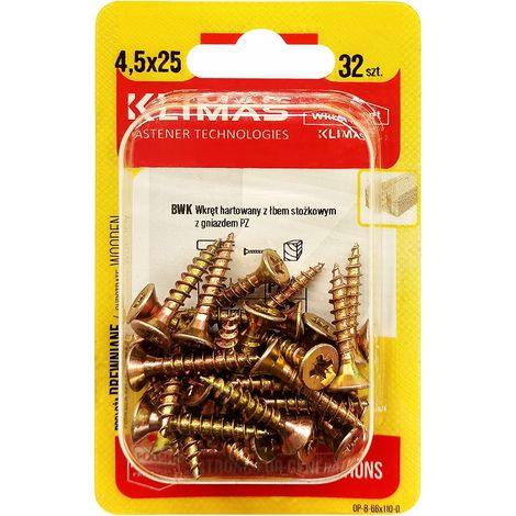Vis Bois Trempées Klimas, 4.5 x 25 mm, Tête Fraisée PZ2, Zinguées, Blister 32 Pièces (1/5)