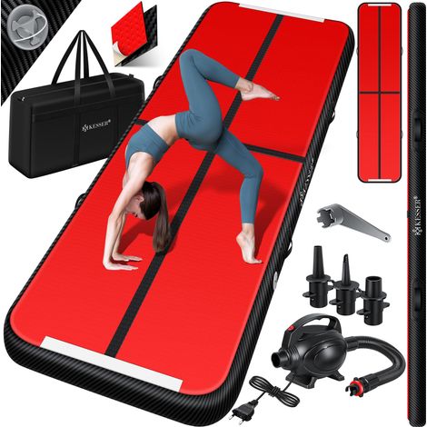 KESSER® tappetino gonfiabile airtrack fitness tappetino da ginnastica 3/4/5/6m  incl. borsa di trasporto e pompa d'aria elettrica  tappetino da yoga  tappetino da tumbling  400 x 100 x 10 cm / nero-ro