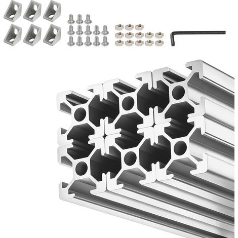Mophorn Profilé Aluminium Extrudé 2020 - Lot de 6, Barre Alu Anodisée 2000 mm avec Rainure en T Standard Européen,Châssis d'Imprimante 3D, Machines CNC, Établis et Projets de Bricolage, Argentée (1/2)