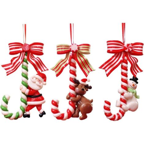 Ornement de Sucette de Noël - 3PCS, Petite Canne de Bonhomme de Neige du Père Noël, Canne de Décoration de Noël Suspendue en Argile Douce, Ornements d'Arbre de Noël (1/5)