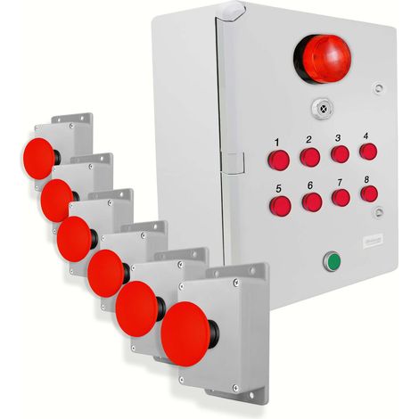 Système identification alerte sans-fil 900m - 6 boutons coup de poing / Sirène / Flash / LEDs / Bouton d'arrêt (DA600+) (1/5)