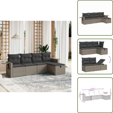 The Living Store 5-tlg. Garten-Sofagarnitur mit Kissen Grau Poly Rattan - Gartensessel
