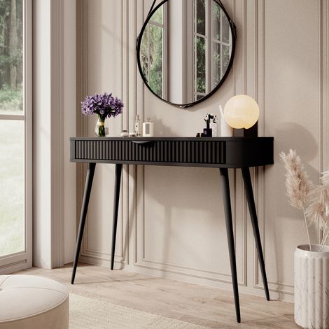 Toeletta Katerara, Mobile da Trucco un Cassetto, Materiale Struttura in Metallo, Materiale Piano in Legno Nobilitato, 100x38x78h cm Nero (1/5)