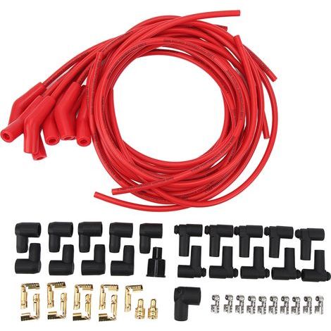 Zündkabelsatz, Zündkerzendurchmesser 8,5 mm, Zündkabelsatz mit Staubschutzkappe für 8-Zylinder-Fahrzeuge (Rot). (1/5)