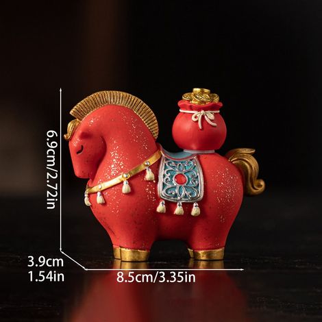 Cheval - Figurine En Résine - Décoration De Bureau Et Salon - Symbole De Chance Et D'Abondance - Rouge - 1 Pièce (1/5)