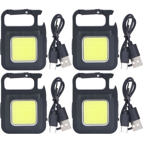 1000 lm COB-LED-Taschenlampe, USB-wiederaufladbar, 3 Leuchtmodi, wasserdicht, Mini-Taschenlampe (quadratisch) für Camping und Wohnmobile, 4er-Pack