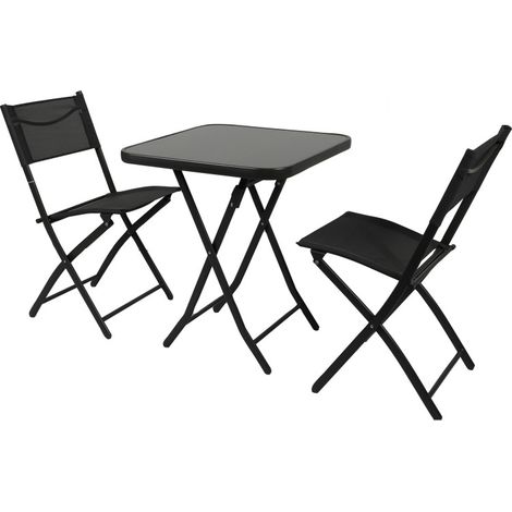 Lot 3 pièces ensemble jardin pliant table carrée 60 cm + 2 chaises métal noir - Livraison gratuite (1/2)