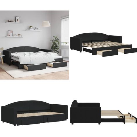 Tagesbett Ausziehbar mit Schubladen Schwarz 90x200 cm Stoff - Schlafsofa - Sofa-Bett (1/5)
