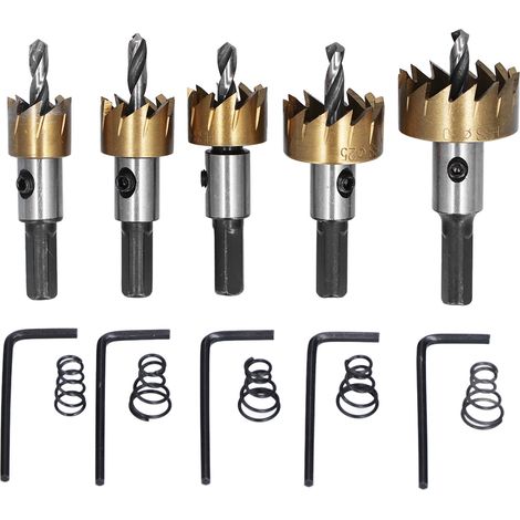 Kit de 5 forets à scie cloche en acier à haute teneur en carbone pour le travail du bois, diamètres : 16, 18,5, 20, 25 et 30 mm.