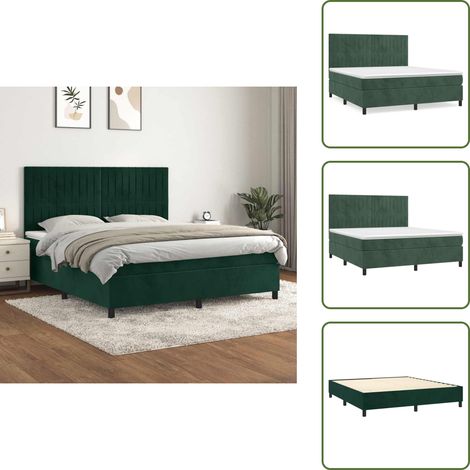 The Living Store Giroletto a Molle con Materasso Verde Scuro 160x200 cm Velluto - Materasso a molle insacchettato