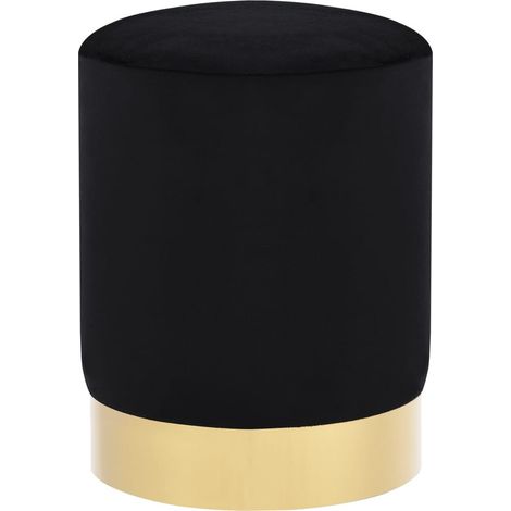 Tabouret bas design velours noir et metal doré Sinza (1/4)