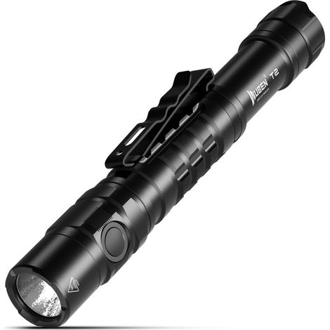 Linterna T2 de 550 lúmenes, linterna AA, linterna EDC, linterna táctica, con clip y función de memoria, 5 modos de iluminación, para acampar, trabajar, reparar (1/5)