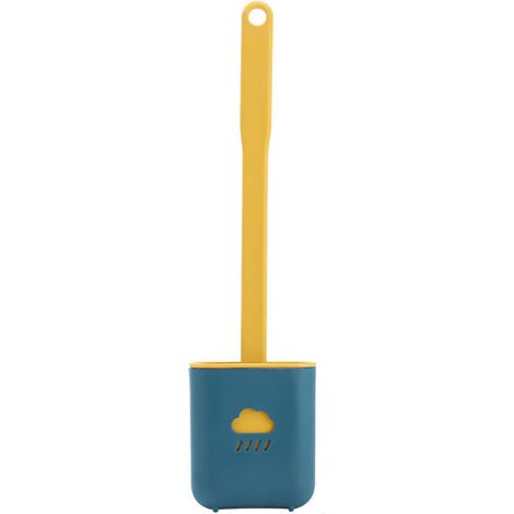 Brosse WC en silicone, brosse de nettoyage de salle de bain avec support, long manche antidérapant et poils flexibles avec supports muraux pour salle de bain (bleu) (1/5)