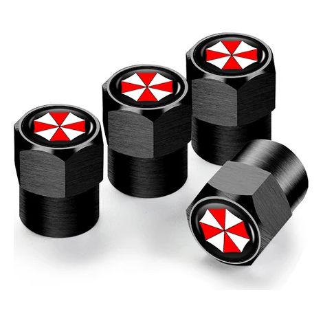 (Hexagone noir) 4 bouchons de valve de pneu de voiture compatibles avec le logo Umbrella Corporation, accessoires automobiles (1/5)