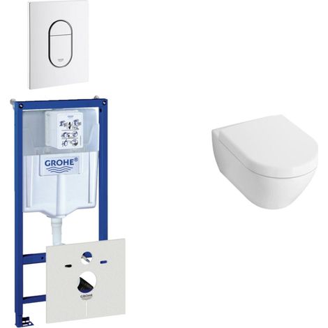 Villeroy & Boch Subway Compact Pack WC - réservoir encastré - à fond creux WC suspendu - plaque de déclenchement verticale - blanc