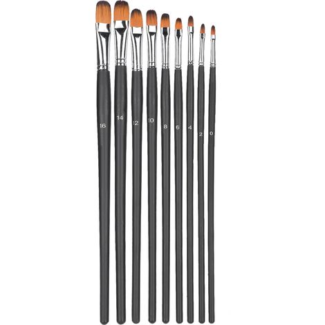9Pcs Painting Brush Long Rod Nylon Gouache Watercolor Oil Acrylic Artist Paint Tools Black (1/5)