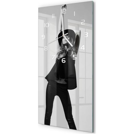 Horloge Murale Rectangulaire Verticale Cadeau Original Design Moderne La femme en noir 30x60 cm (1/5)