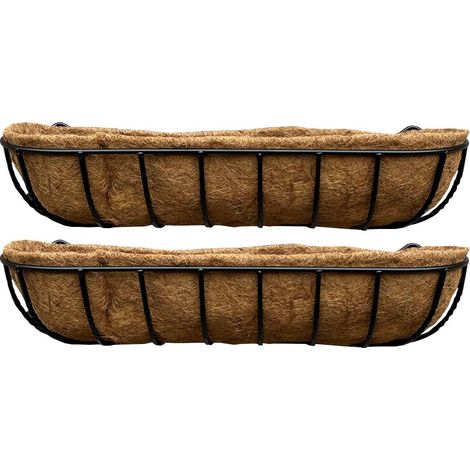 Set of 2 Manor Garden Black Metal Wall Basket Manger Trough Planters (90cm) (1/5)