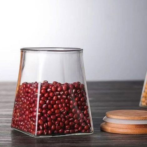 Bocal De Rangement - Verre - Couvercle En Bois De Bambou - Hermétique - Cylindrique - 1 Unité (1/5)