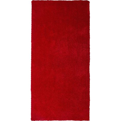 Tapis Poils Longs Shaggy Rouge en Polyester et Coton Très Doux au Toucher pour Chambre ou Salon au Style Moderne 80 x 150 cm Beliani