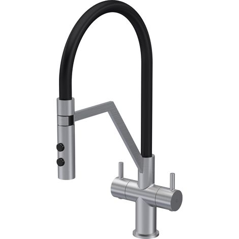 Nuie Ravi Mono Kitchen Sink Mixer Tap Dual Lever Handle - Brushed Nickel (1/2)