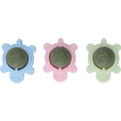 Boules à l'herbe à chat, rotatives à 360 degrés, favorisent la digestion, jouet comestible pour chats faisant leurs dents avec coussinets adhésifs. (1/5)
