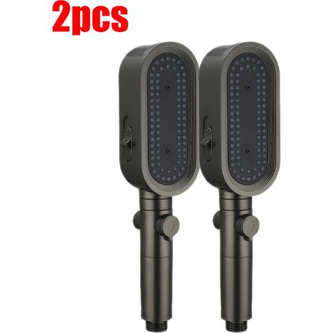 (Gris, lot de 2) Pommeau de douche puissant à 3 jets, anti-obstruction et facile à nettoyer, anti-calcaire, flexible et à main. (1/5)