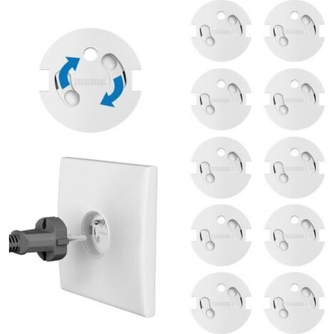 Lot de 10 cache-prises français pour bébé – Protection électrique révolutionnaire, mécanisme pivotant adhésif 3M (sans clé), pour la sécurité des enfants à la maison, cache-prises (1/5)