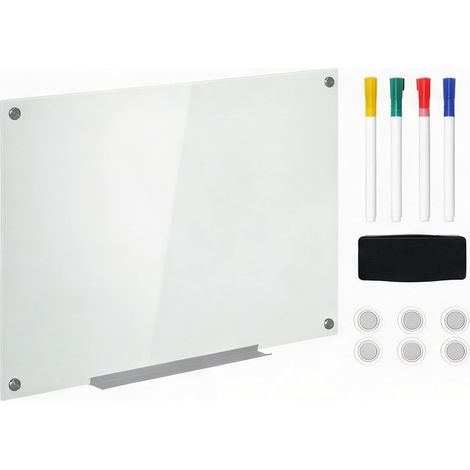 Tableau blanc mural en verre magnétique avec rebord 90 x 60 cm (1/5)