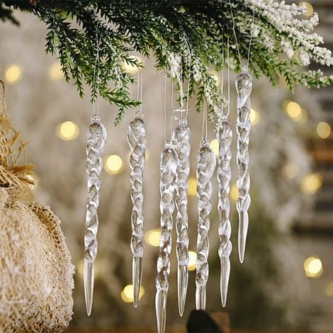 12PCS Guirlande de Noël Givrée, Décorations de Sapin en Forme de Stalactites Artificielles, Ornements de Fête d’Hiver pour Sapin de Noël, Accessoires de Décoration Festive (1/3)